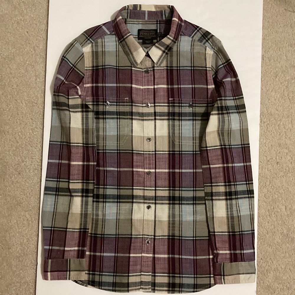 PENDLETON woolen mills plaid buttoned down shirt Size PetiteTaille 100% cotton